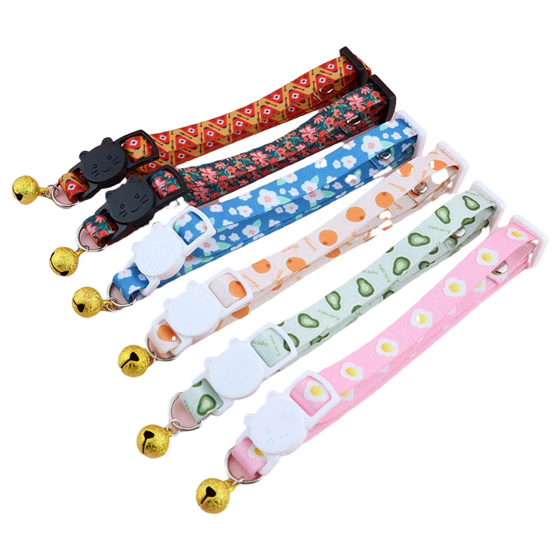 Adjustable Fruit Christmas Printing Pet Collar Breakaway Cat Dog Collar with Safety Buckle Collar Bell Puppy Kittens Necklace