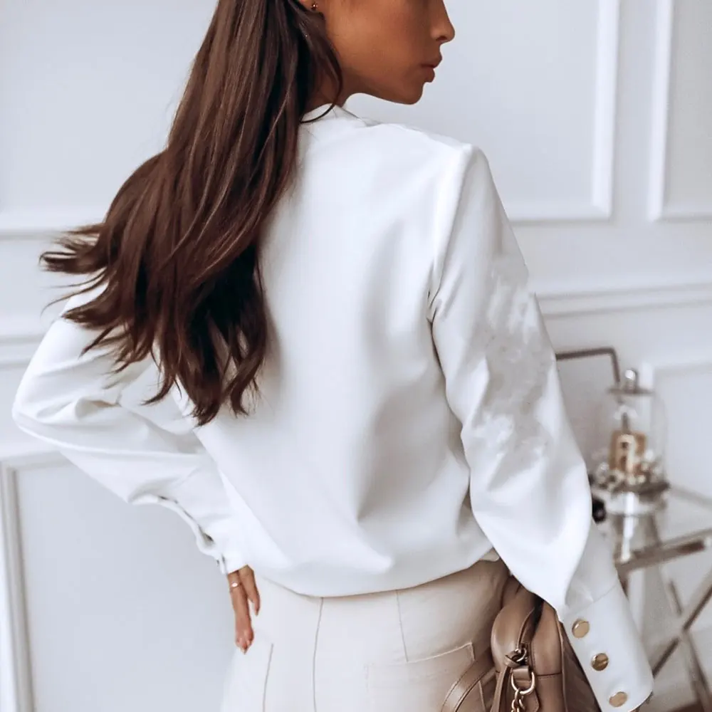 Jocoo Jolee Women Elegant White Blouse Shirt Women Long Sleeve Button Fashion Blouse Spring Solid Tops and Blouses Oversized