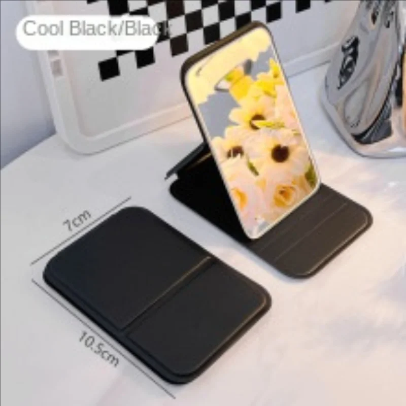 Składane lusterko do makijażu Przenośne lusterko kosmetyczne podróżne Powierzchnia odblaskowa HD Estetyczna rama PU Kompaktowe lusterko kosmetyczne