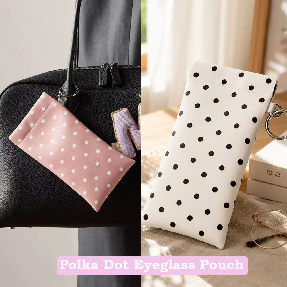 Polka Dot Pattern Keychain Pouch Small Portable Coin Purse Card Holder for Women Cute Wallet with Key Ring for Daily Use Travel