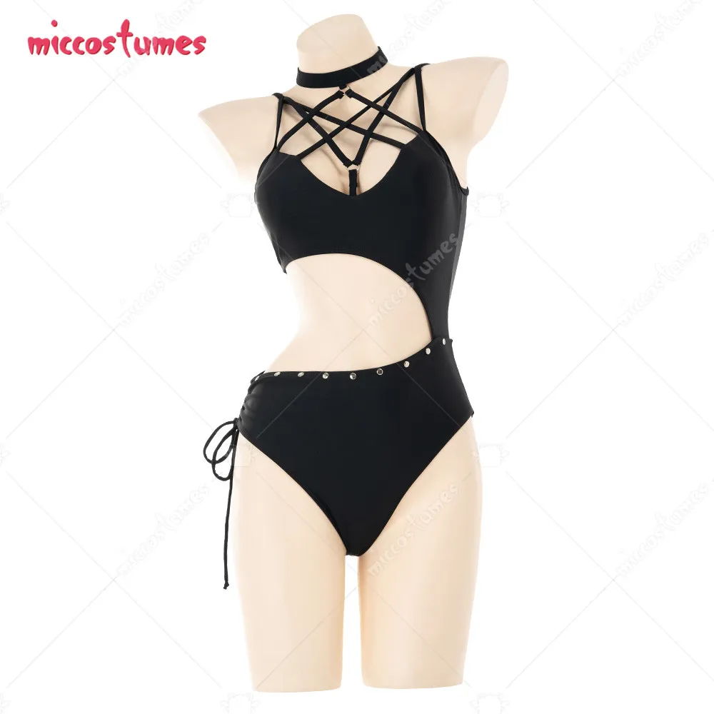 Miccostumes Swimsuits for Women Gothic Hexagram Cross Bathing Suit Hollow One-piece Swimwear