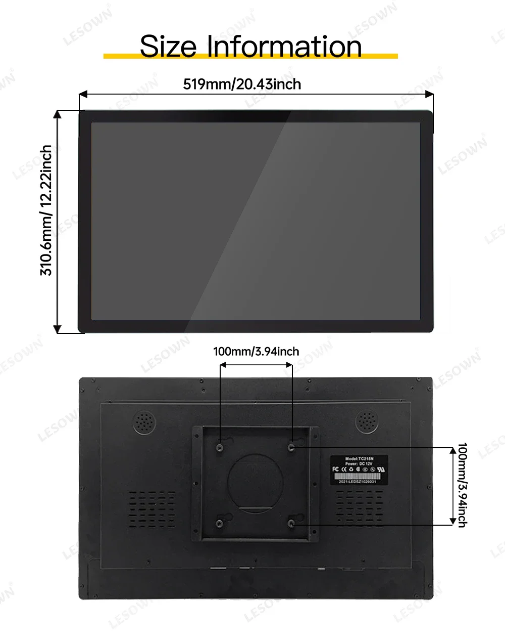 Imagem -03 - Lesown-touch Screen Monitor Lcd Industrial Vga Hdmi Usb 215 Display Capacitivo Jogos Secundários Ac100240v 1920x1080 Vesa