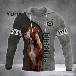 Pitbull-Sudadera con capucha para hombre con estampado 3D de perro, Jersey informal retro, ropa deportiva de calle, otoño
