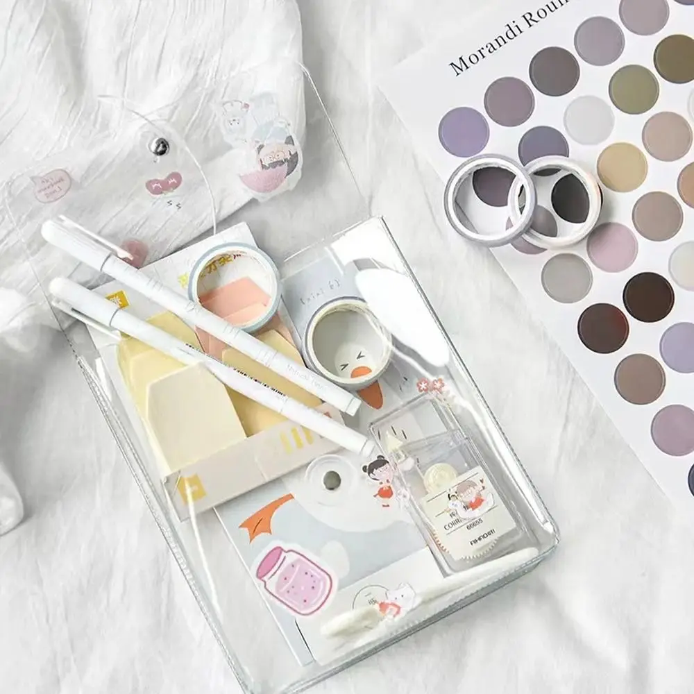 Waterproof PVC Pencil Pouch Large Capacity Square Rectangle Transparent Storage Bag Makeup Bag Visible Stationery Stickers Bag