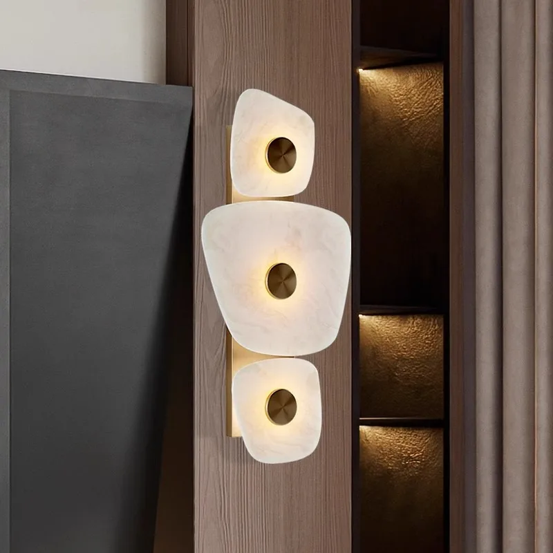 

Spanish Natural Marble Wall Lights Luxury Villa Living Room Restaurant Wall Decor Hotel Lobby Corridor Bedroom Bedsides Fixtures