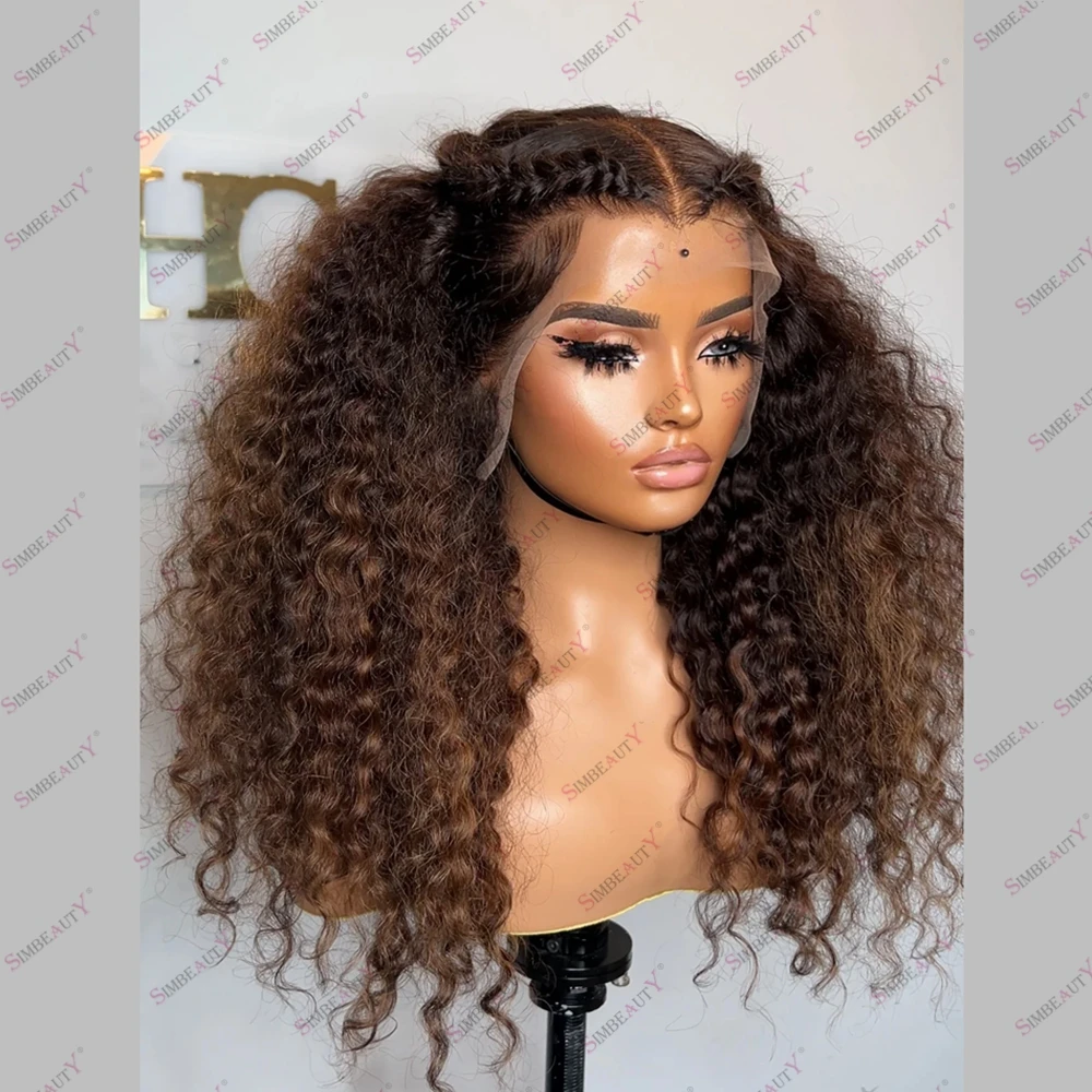 

Коричневый кудрявый парик из натуральных волос омбре, плотность 200%, индийские волосы Реми, с HD-кружевной застежкой 5x5, предварительно сформированная естественная линия роста волос, парик с фронтальной кружевной вставкой 360