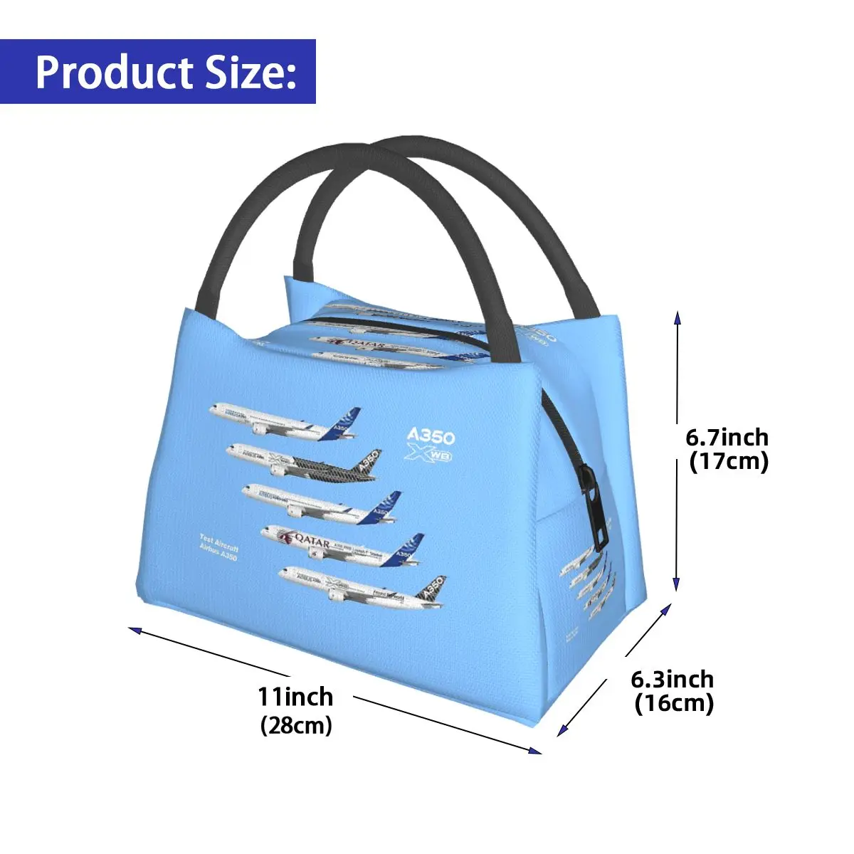 Airbus A350 Test Aircraft Fleet Illustration Lunch Bags Insulated Bento Box Resuable Lunch Tote Picnic Bags for Woman Office