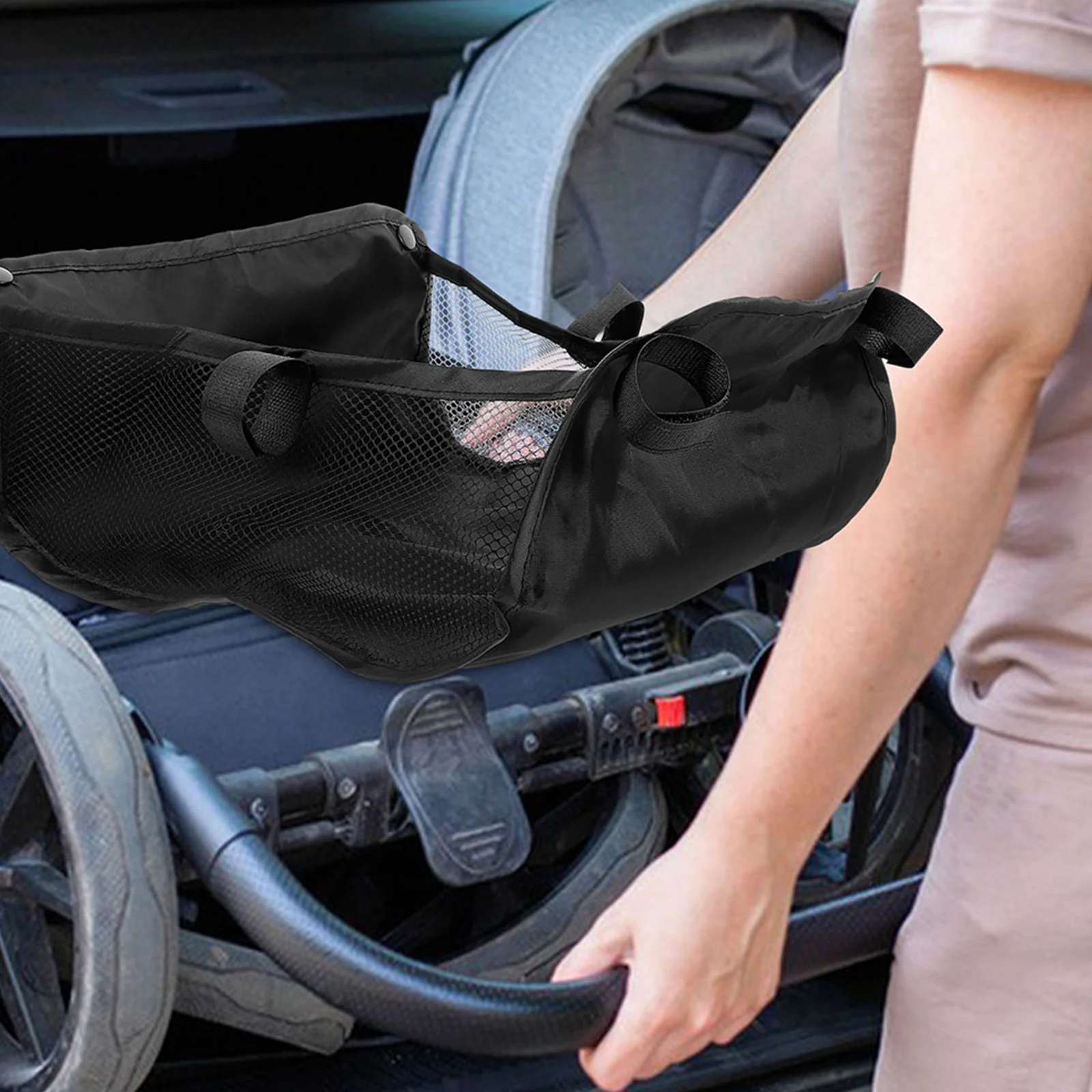 

2pcs Sturdy Stroller Basket Under Storage Bag Oxford Cloth Universal Bottom Organizer For Baby Essentials Diaper Towel