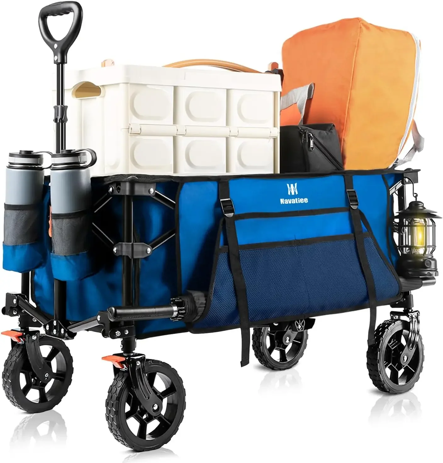 

Collapsible Folding Wagon, Heavy Duty Foldable Wagon Cart with Side Pocket and Brakes, Large Capacity Utility Grocery Wagon