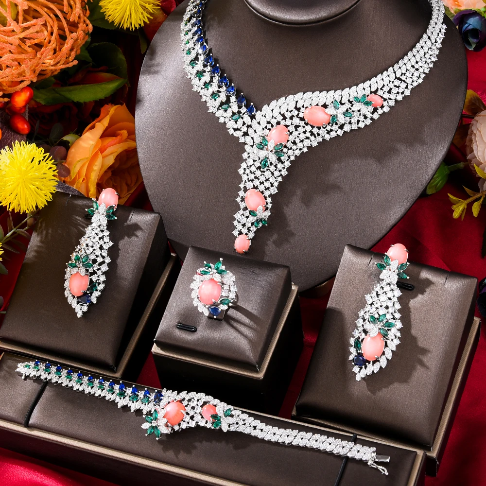 

GODKI Famous Brand 4PCS Blue Turquoise Jewelry Sets For Women Wedding Party Zircon Crystal Dubai Bridal Jewelry Set Gift