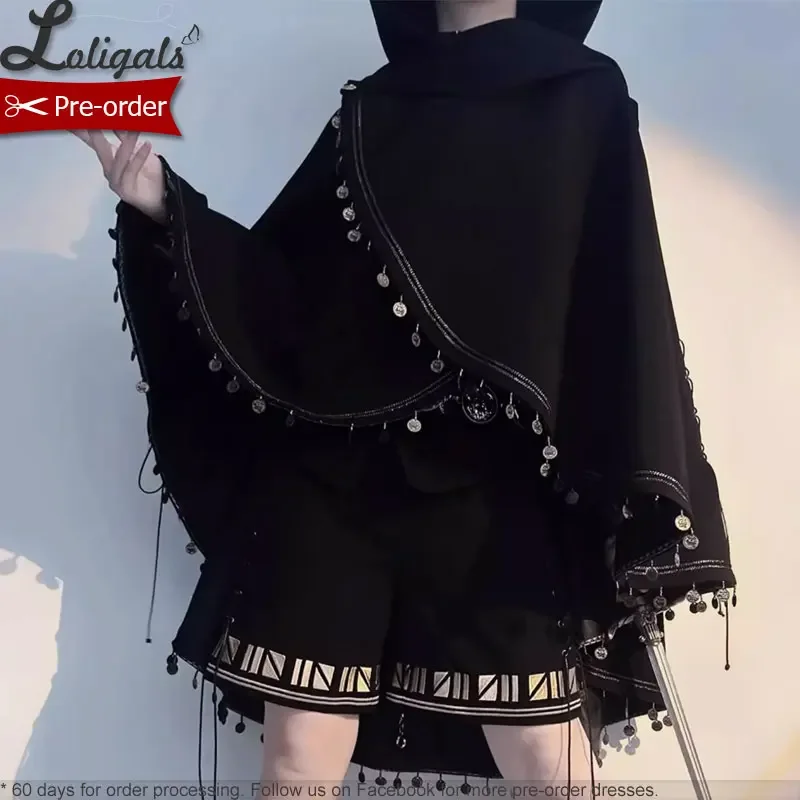 Sweet Ouji Lolita Cape Cool Ethnic Cat Ear Hooded Prince Cloak Jacket w. Tassels ~  Egyptian Black Cat by Princess Chronicles - Image 5