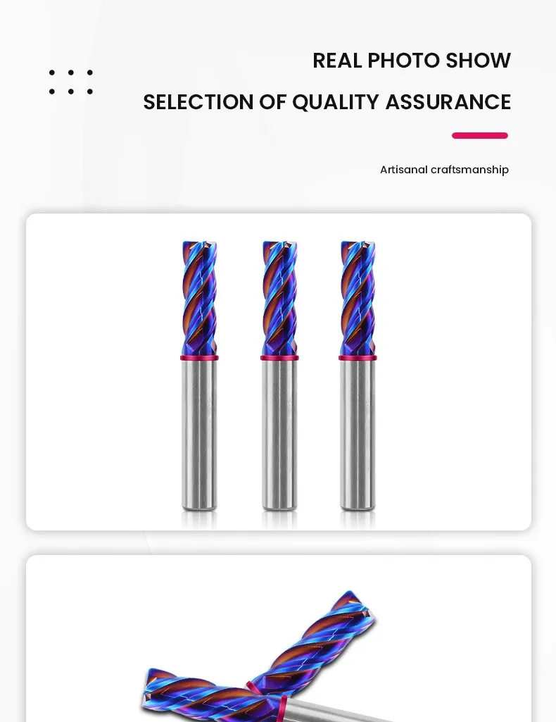 AZZKOR 4F Schaftfräser mit Farbring, blauer Nano-Beschichtung, Hartmetall-Wolframstahl, Flachboden-Fräser für CNC-Maschinen, TGP-HRC70 – Detail 17