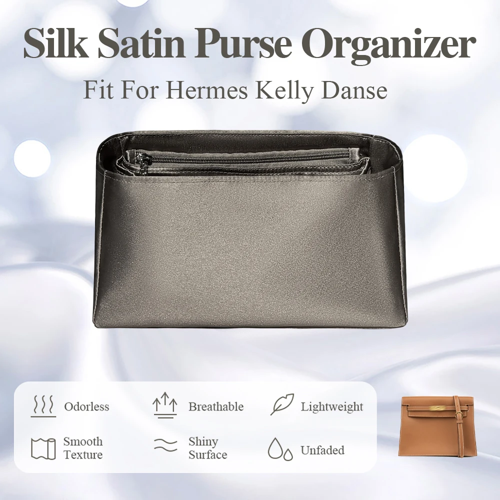 Silk Satin Purse Organizer Insert for Hermes Kelly Danse Handbag Inner Liner Bag Storage Organizer Cosmetics Storage Inside Bag