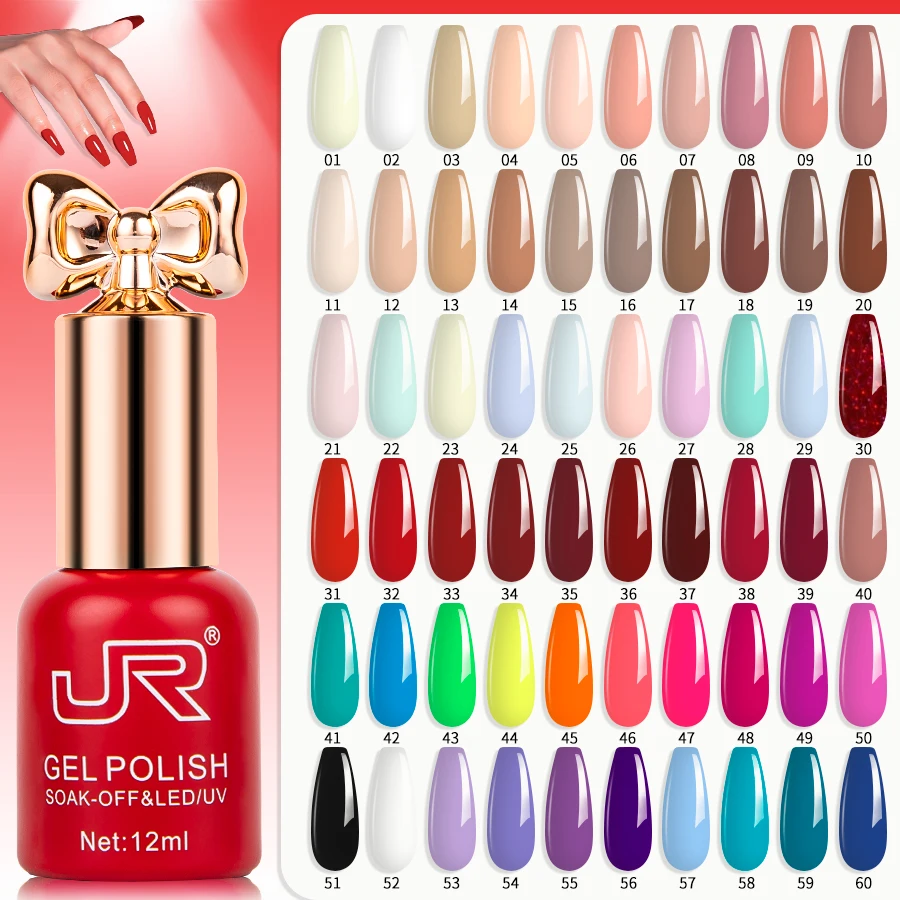 JR10pcs 12ml Gel-Nagellack-Set inklusive Rot, Rosa, Nude Gel-Nagellack-Kit UV LED Soak-Off Nagellack für Zuhause DIY Top Coat Base Coat Geschenke