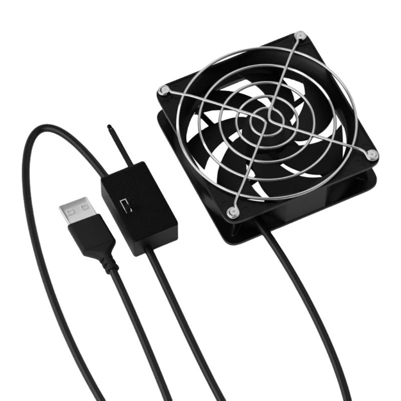 

J0MB USB -питательный охлаждающий вентилятор с регулируемым термостатом 8x8 см для маршрутизации для маршрутизатора Установка в