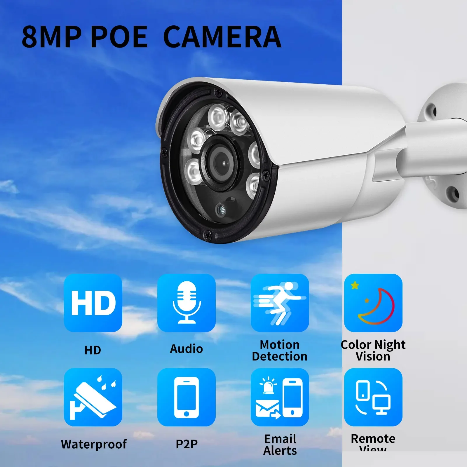 AZISHN 4K 8MP Outdoor POE NVR CCTV Sistema de segurança IR Câmera de vigilância de metal