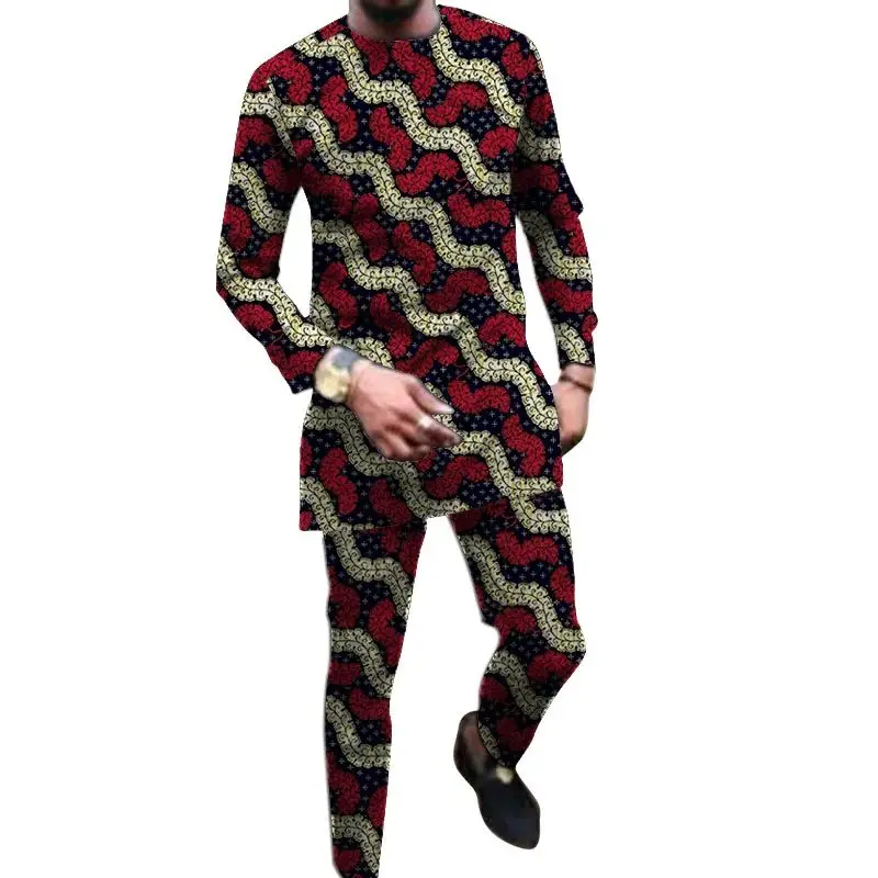 Nigeria Style Tops+Trousers Men Suit African Print Male Shirt With Pant Sets Wedding Party Costume