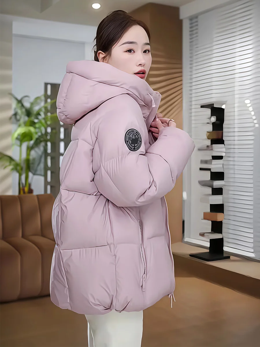 

Casual Sle Women's Long Hooded down Jaet Pink Cloud Puff White Du Feather Warm Outerwear Mid-Length Coat for Winter