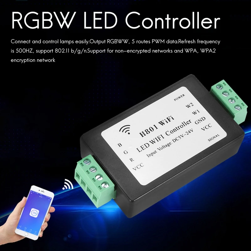 Controlador LED WIFI H801 RGBW, controlador LED RGB, entrada de DC5-24V para cinta de luz LED SMD 5050 2835 3528