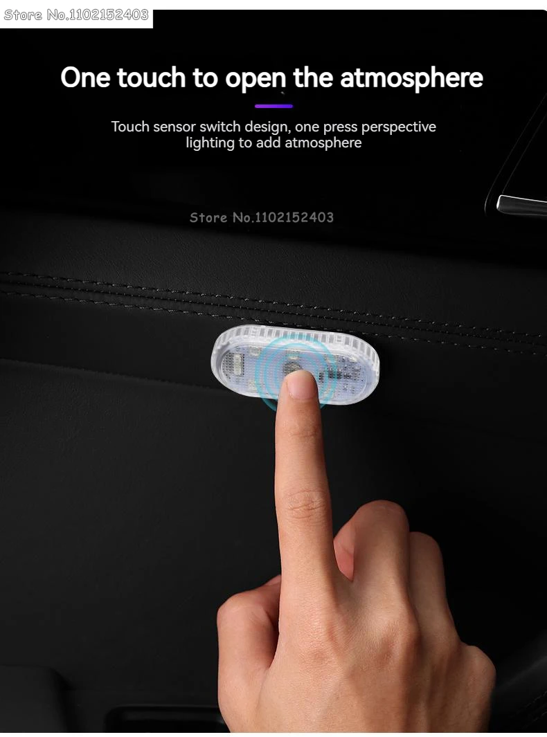 1Pcs Car Interior LED Sensor Light USB Rechargeable Touch Switch Light Auto Wireless Ambient Lamp Night Reading Light Car Light