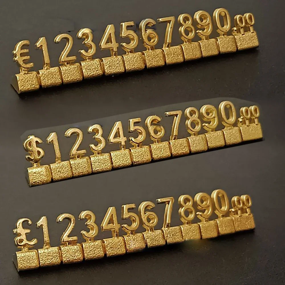 12Pcs/Set Gold 3D Combined Price Tag Adjustable Number Signs Cube Dollar Euro Currency Symbol Jewelry Store Price Display Tags