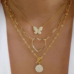 Bohema wielowarstwowa kryształ wisiorek z motylem naszyjniki dla kobiet Hollow serce Choker naszyjnik biżuteria Party prezent N0321