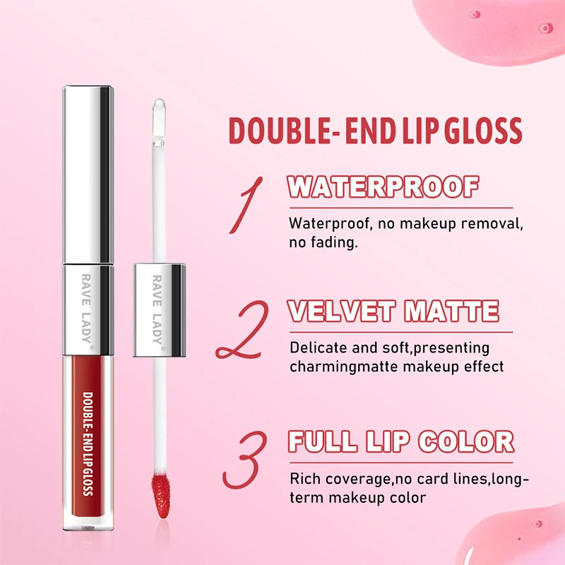 Double-headed Lip Glaze Raincoat Lipstick Waterproof Lip Mud Matte Matte Surface Not Easy To Stain Cup Solid Color Lip Makeup