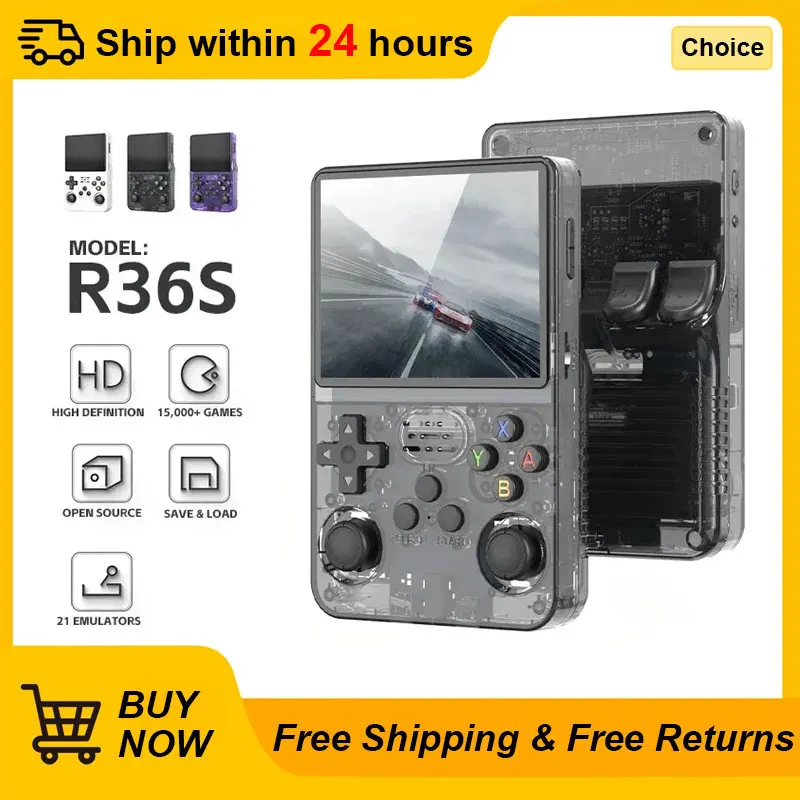 R36S Retro Handheld Game Player 3.5 Inch IPS Screen Linux System Open Source Portable Pocket Video Game Console 64GB 10000+Games