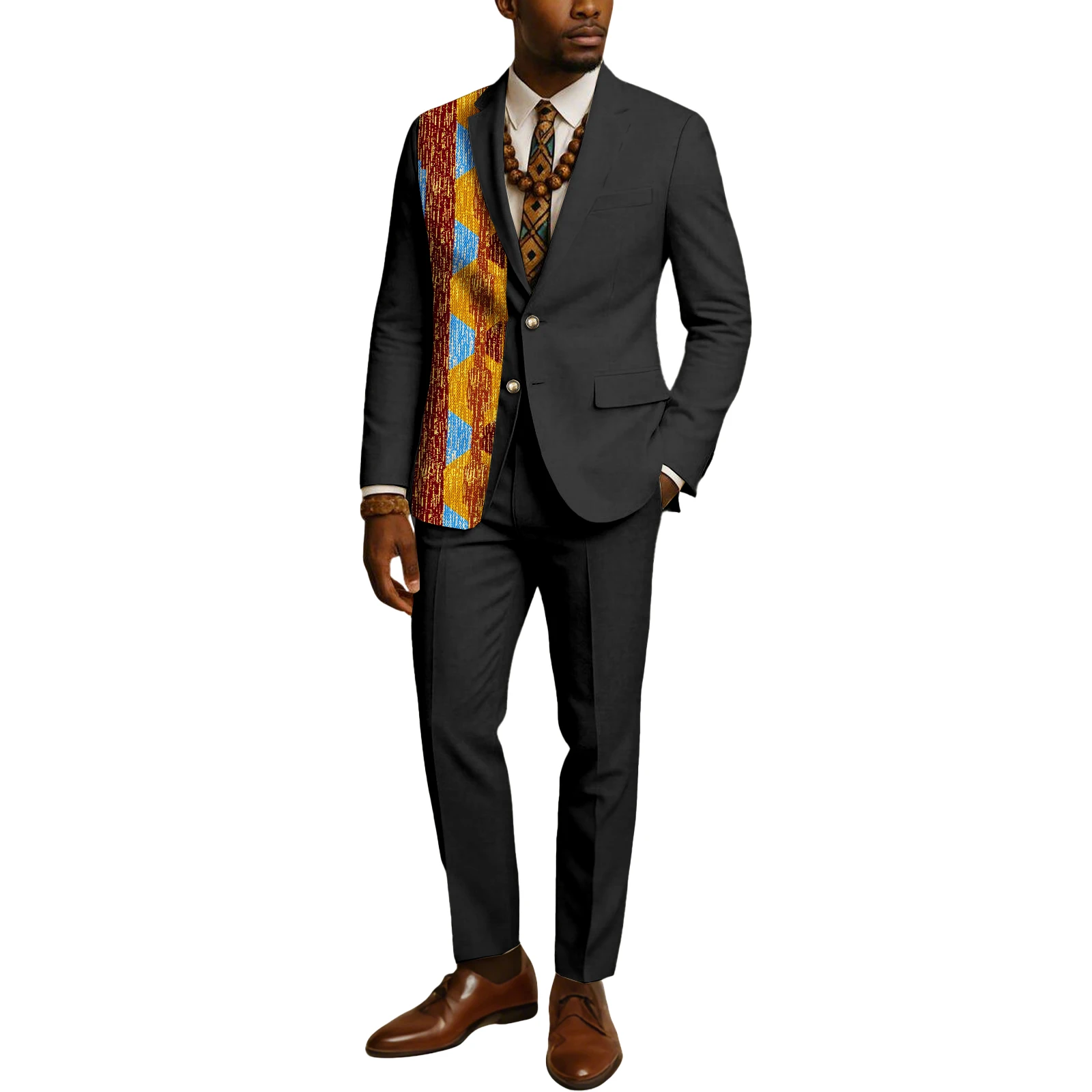 

Slim Fit African Suits For Men Traditional Clothing Dashiki Blazer and Pants 2 piece Set Party Wedding Evening