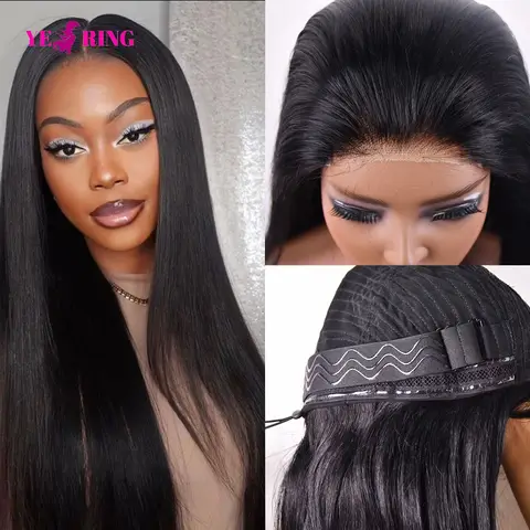Drawstring Glueless Wig Straight Human Hair Wigs 6x4/4x4 Lace Front Glueless Wigs Human Hair Pre Cut Lace 2-5 Days Delivery