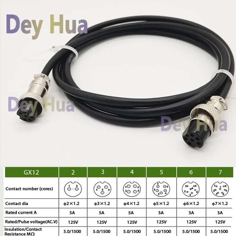 Double Plug GX12-2/3/4/5/6/7 Pins Air Connector Power Cable Plug 0.6M 1M 2M 3M 5M 10M Cable,Size Of Female Head 9MM