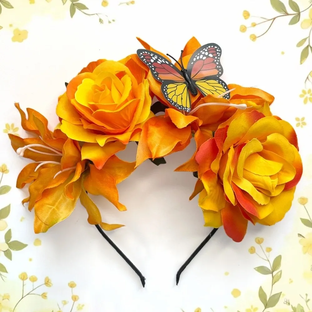 

Butterfly Design Artificial Rose Hair Band Handmade Wedding Headwear Flowers Headband Artificial Flower Lightweight