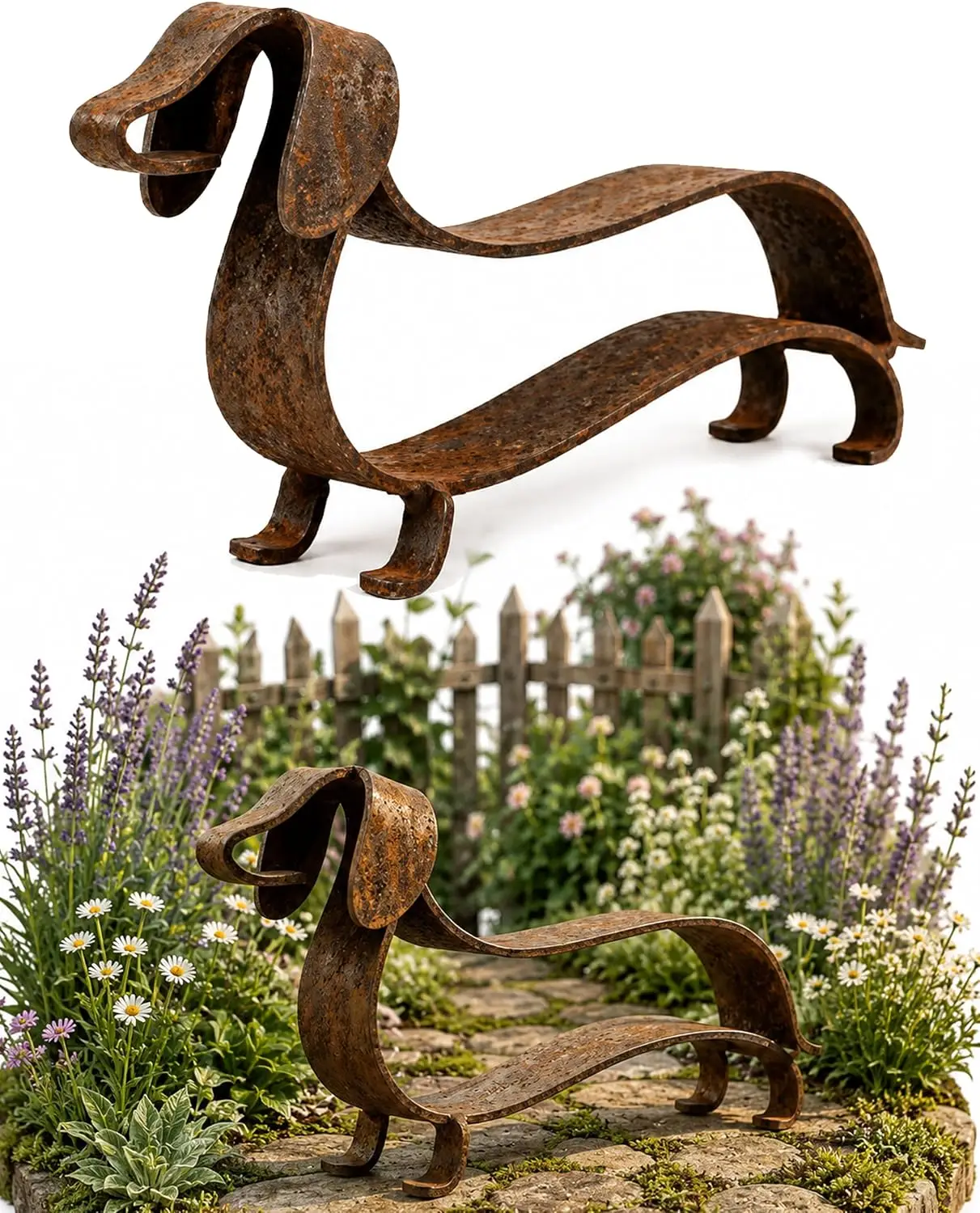 Vintage Distressed Metal Dachshund Sculpture Outdoor Patio Yard Indoor Tabletop Decorative Animal Statue