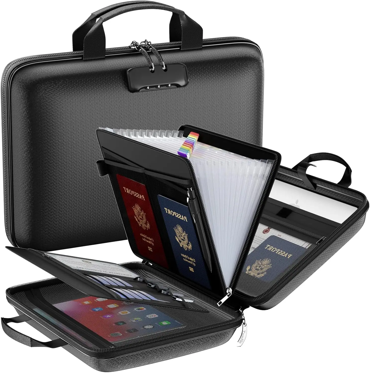

Fireproof Document Organizer with Lock, Hard-Shell Case, 13 Pockets for A4 Files, Laptops & Passports