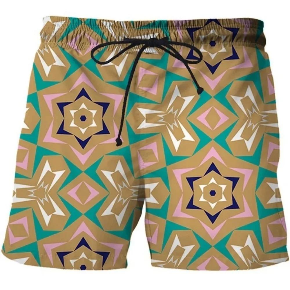 

Men's Summer Casual Beach Shorts Geometric Pattern Quick Dry Loose Drawstring Holiday Seaside Trendy Five-Point Pants