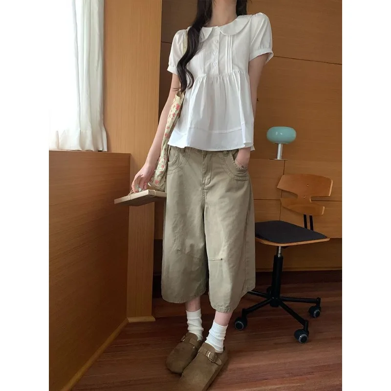 Vintage American Loose Wide Leg Denim Capris Women Comfortable High Quality Khaki Eight Length Jeans 2026 New Trendy Daily Wear view 4