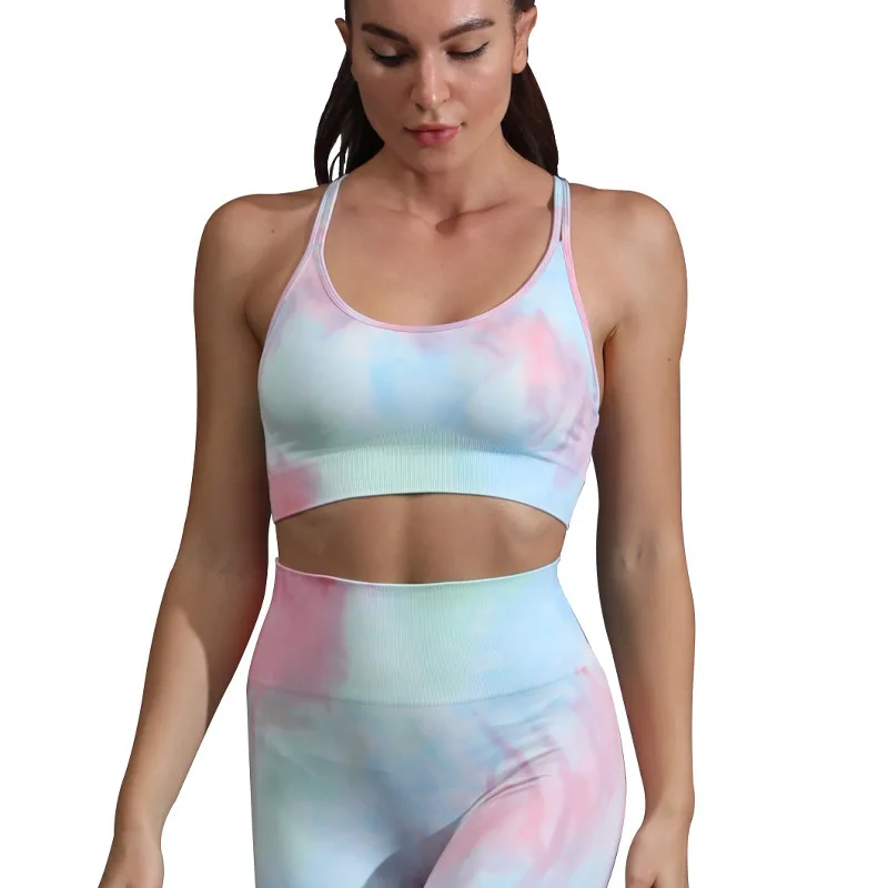 Hot! Dyeing Seamless Yoga Set Gym Fitness Clothing Sportswear High Waist Gym Leggings Suit Sports Bra Suits Tie Dye Yoga Top