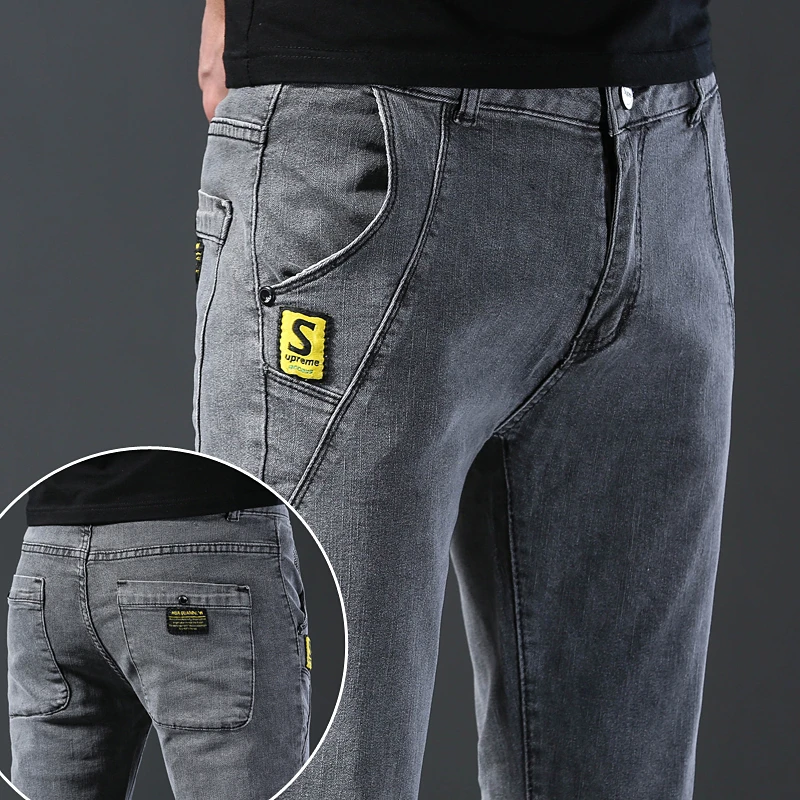 2024 New Fashion Jeans uomo stile coreano dritto grigio pantaloni a vita media pantaloni Casual maschili in Denim