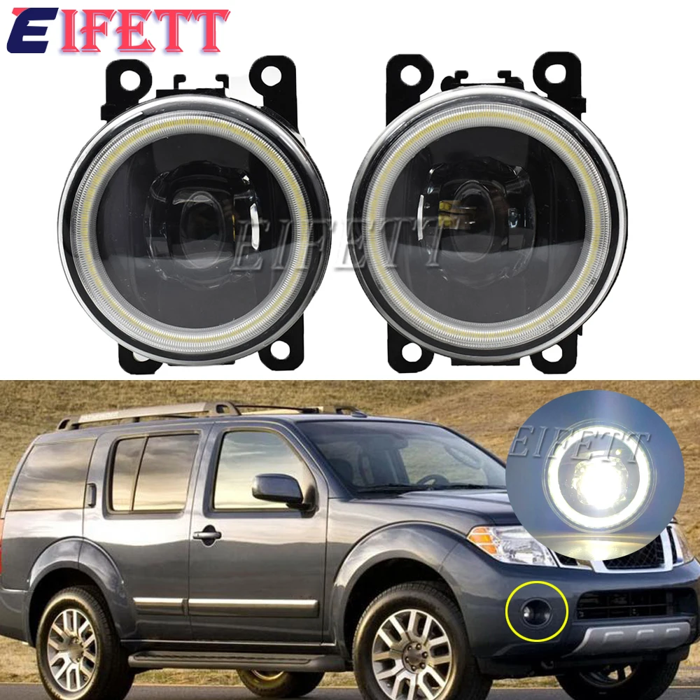 2 X Car Front Bumper Fog Light Assembly LED Angel Eye Daytime Running Light DRL H11 12V For Nissan Pathfinder R51 2005-2012