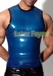 100% Handmade Latex Men's Crew Neck Sleeveless Shirt Male Gummi Rubber Vest With Black Trim Fashion Fitting Polo Shirt