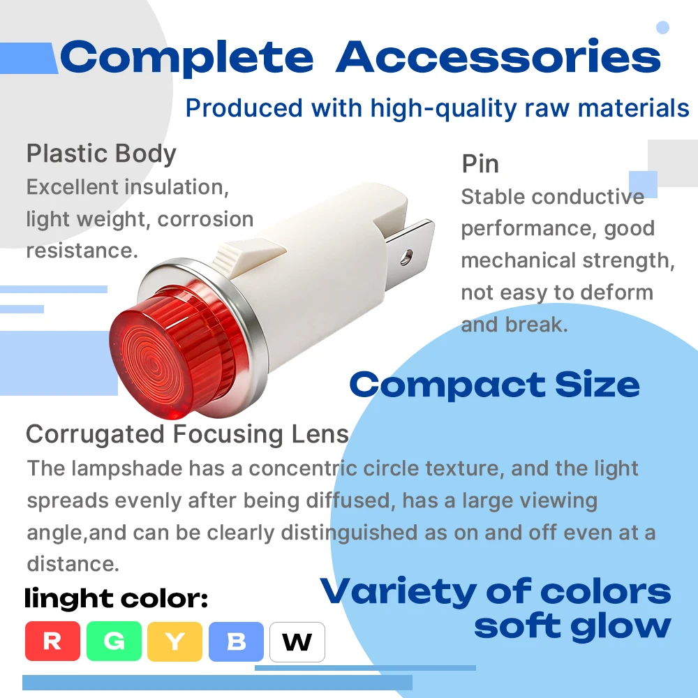 FILN 5 Stück 13mm Einrastbare Konvexe Kunststoff-Anzeigelampe 12V 24V 220V Pin-LED-Pilotlampe für Auto, Boot, Zuhause – Detail 2