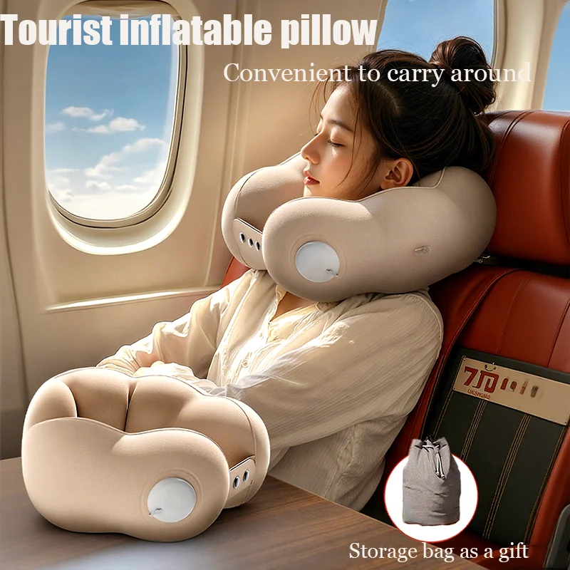 Travel Pillow Inflatable U-Shape Neck Pillow Portable Cervical Orthopedic Protection Airplane Neck Pillows Travel Essentials