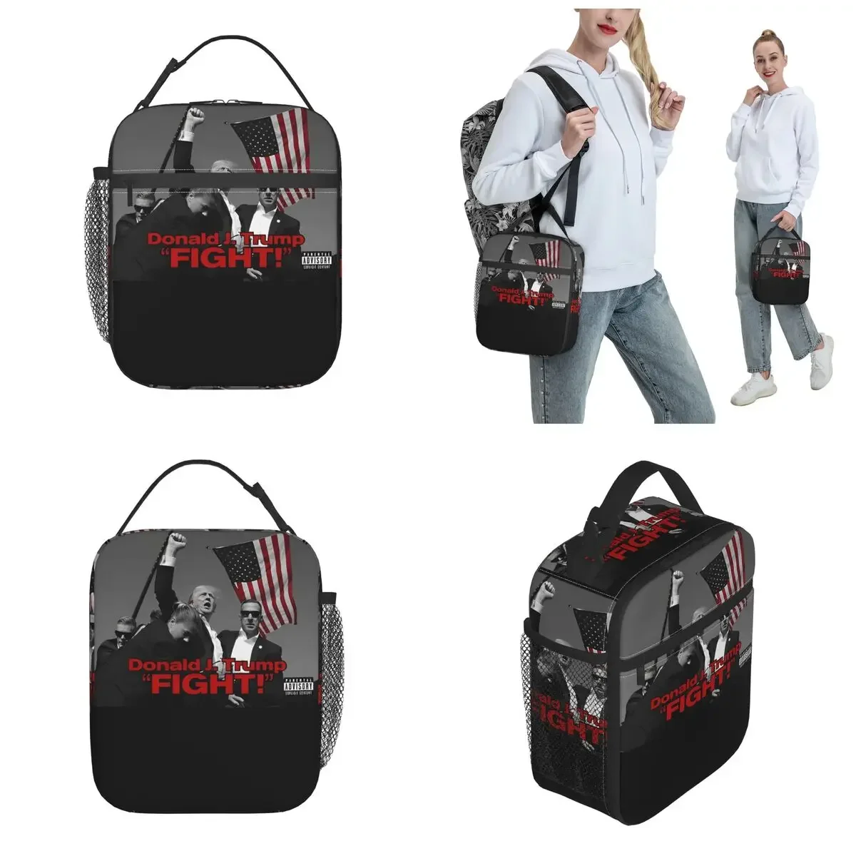 Trump Shot Fight Insulated Lunch Bag For Picnic 2024 Shooting at Trump Rally Storage Food Boxes Leakproof Thermal Bento Box