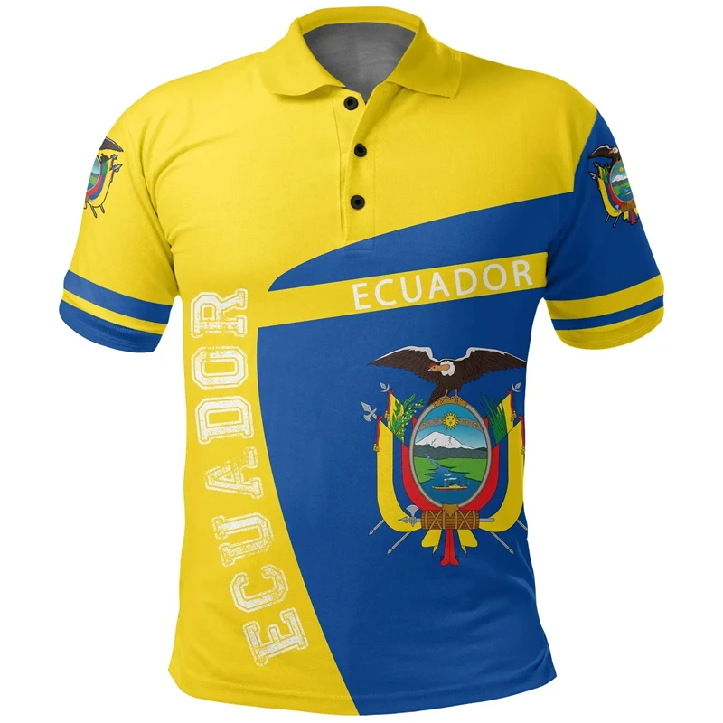 Ecuador Flag Map 3D Printed Polo Shirts For Men Clothes Ecuadorian Boy Short Sleeve Fashion Coat Of Arms POLO Shirt Jersey Tops #1