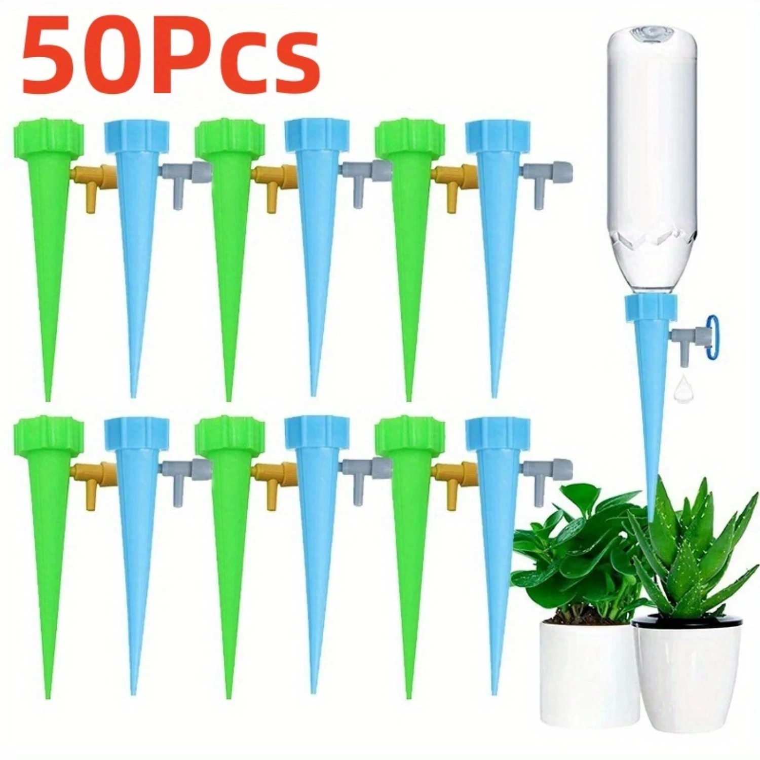 

50Pcs Self-Watering Kits Automatic Drip Irrigation System with Adjustable Control Water Dripper, Suitable for 1.1 Bottle Diame