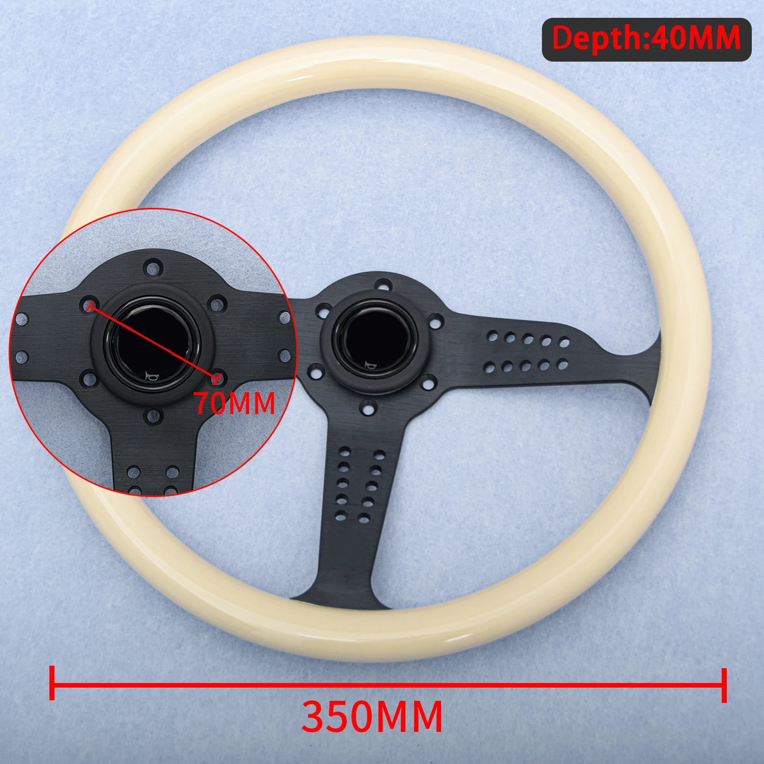 عجلة قيادة JDM Grand Prix Style باللون البيج مقاس 14 بوصة عجلة قيادة رياضية عتيقة عالمية