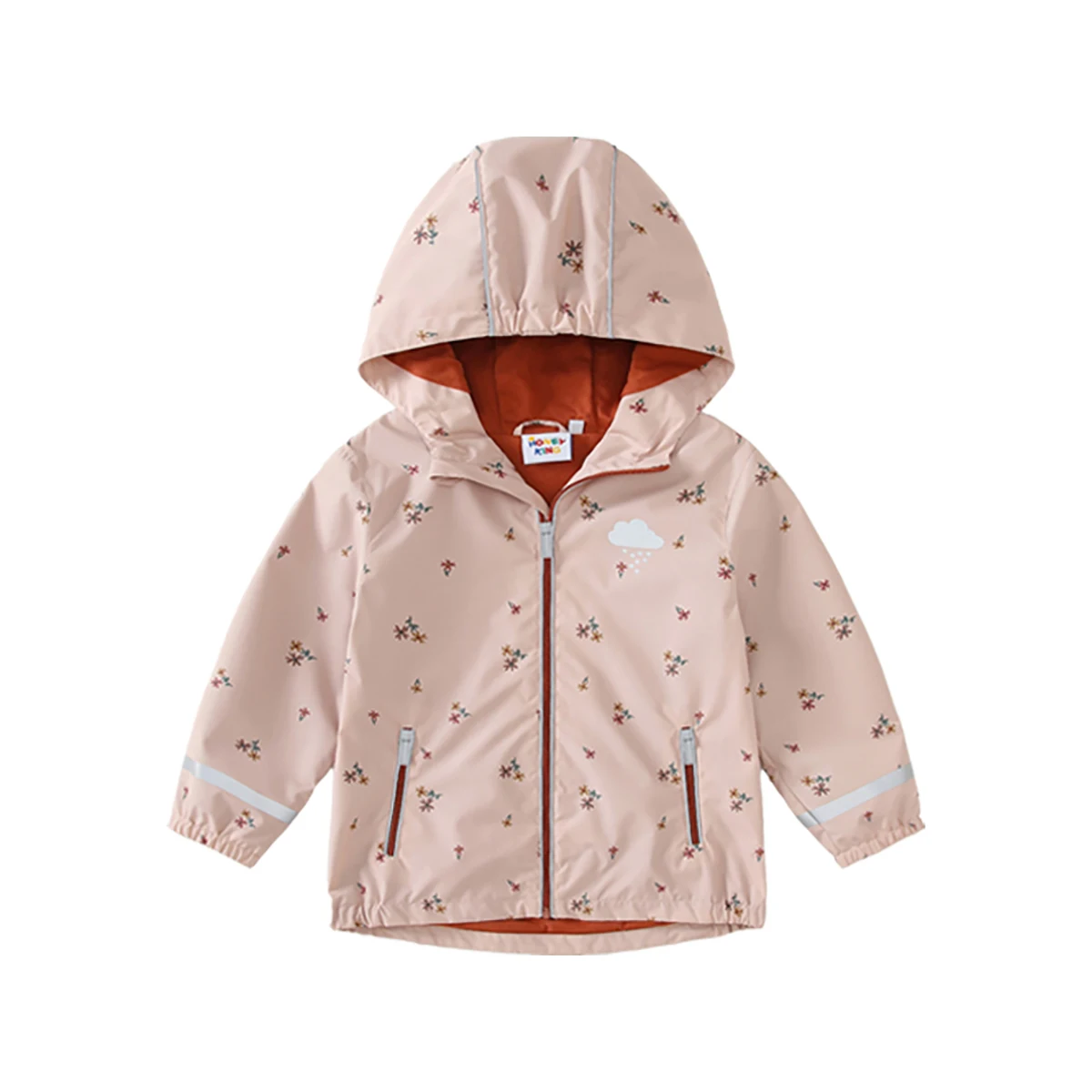 HONEYKING Baby Fleece Jacket Spring Autumn Girls Outerwear Kids Floral Print Hooded Waterproof Coat Children Raincoat Clothes