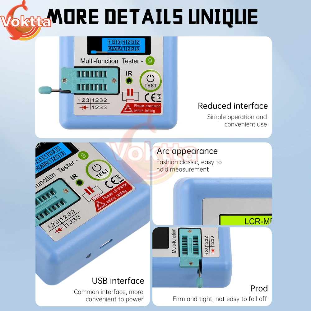 MF9 Transistor Tester Diode Triode Capacitance Resistance Meter 1.8inch LCR ESR Meter NPN PNP MOSFET Tester TFT Graphic Display