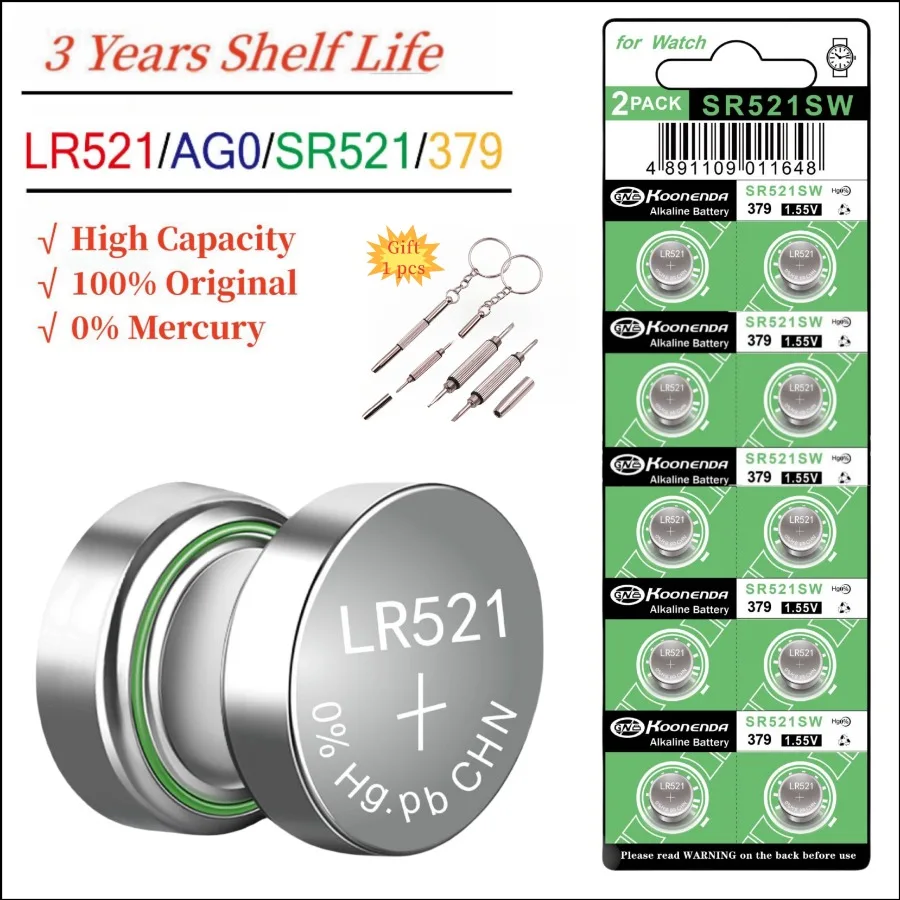 

High Capacity 10-50pcs AG0 SR521SW LR521 Batteries KND 1.55V Alkaline Button Cell Battery for Calculators Watches Toys