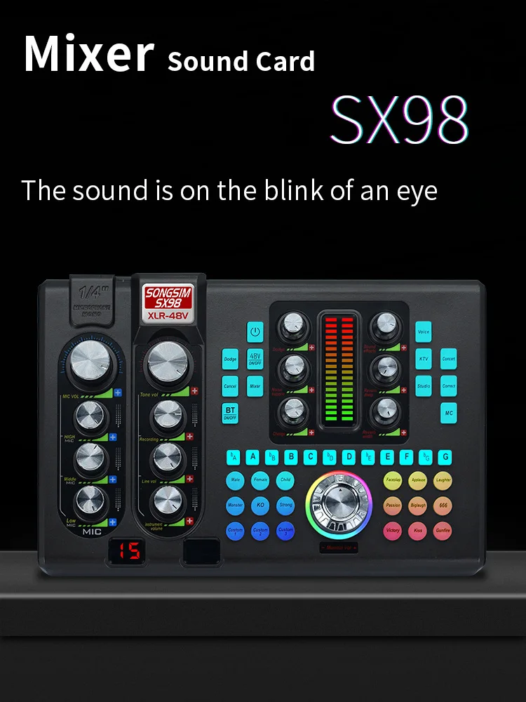 

SX98 portable sound card, computer, mobile live streaming sound card, karaoke tuning, voice changing, warm-up live streaming